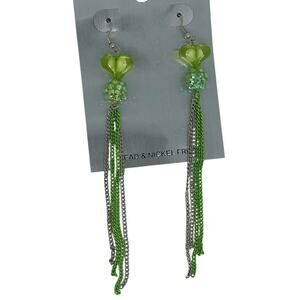 Silver Tone Heart Beads Chain Drop Earrings Stylish Fashion Trendy Stunning Vday